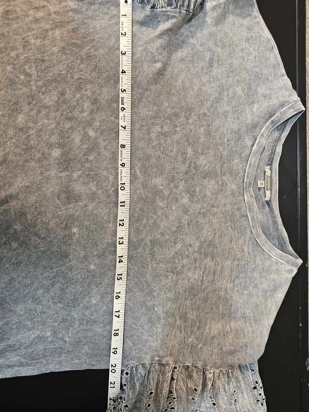 Washed Gray Eyelet-Sleeve Women's Top - Picture 3 of 4